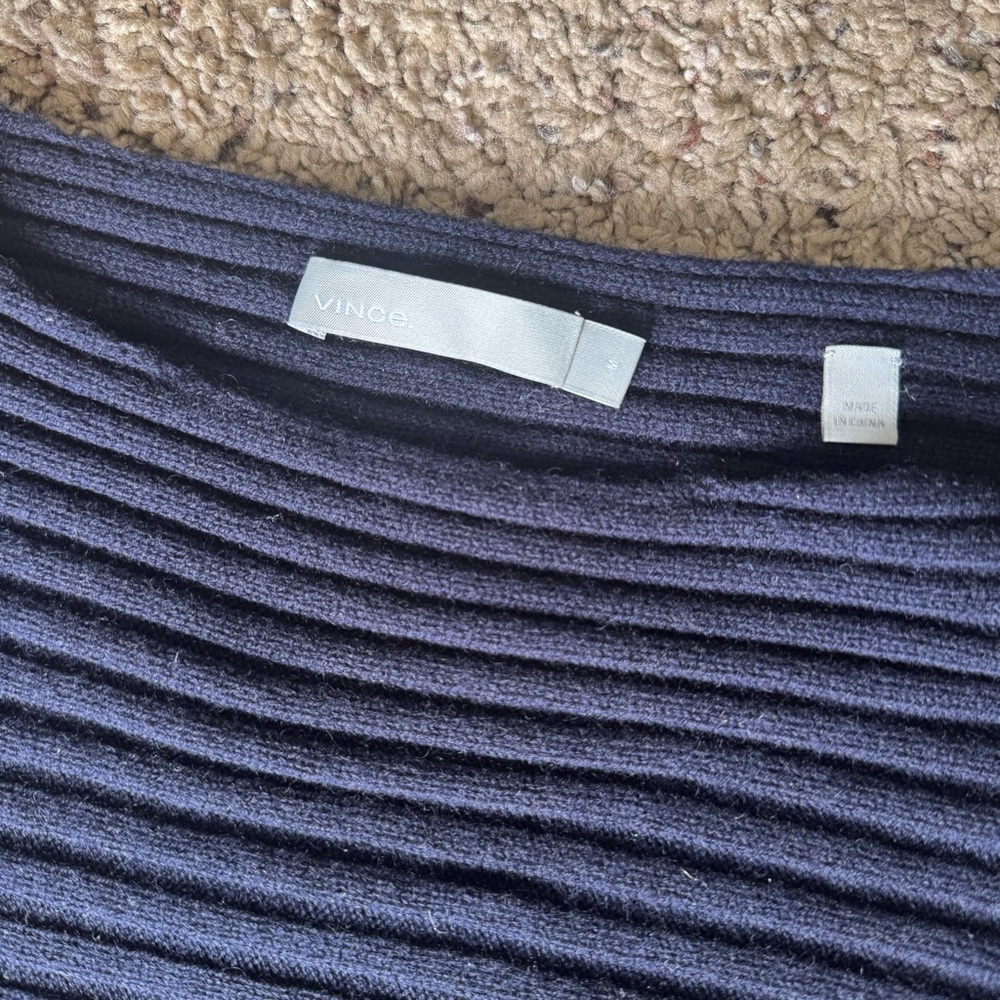 Vince Wool Cashmere Tie Back Dolman Sweater Navy Ribbed Knit - Picture 2 of 6